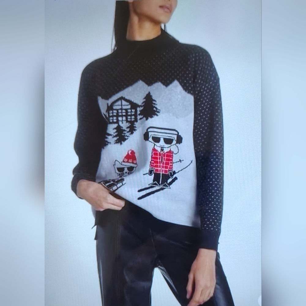 Karl Lagerfeld Paris Knit Ski Sweater Karl & Choupette Hit The Slopes M